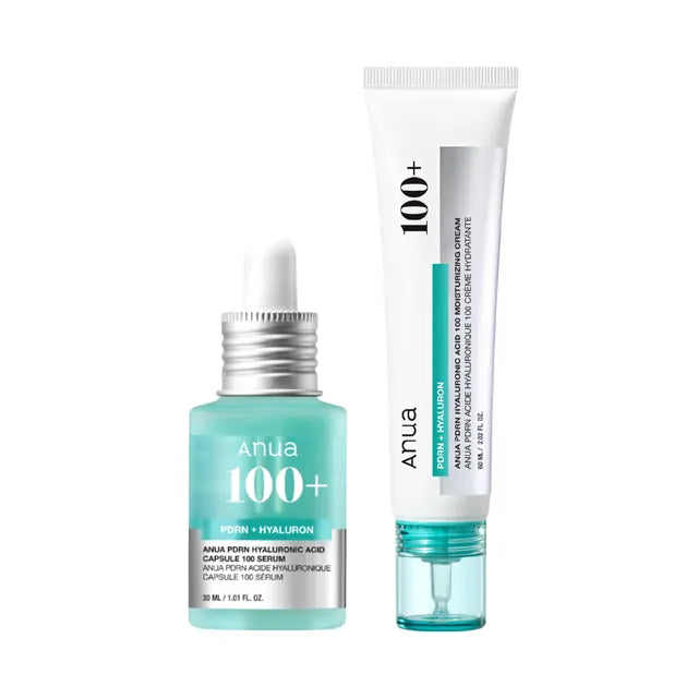 ANUA PDRN Hyaluronic Acid Capsule 100 Serum paired with cream for complete moisture care set