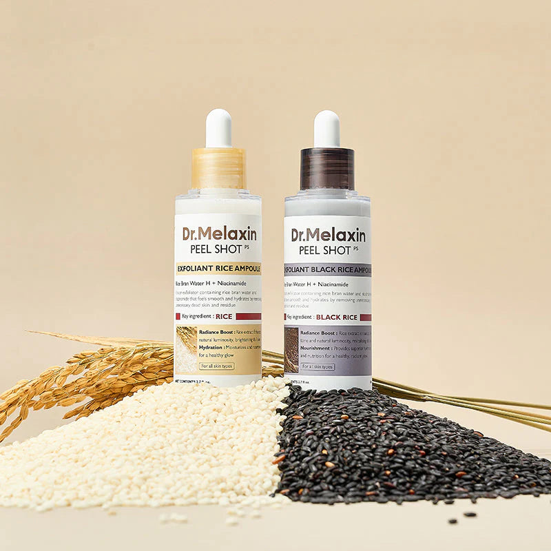 Dr. Melaxin exfoliating ampoule with complementary skincare products for smoother skin