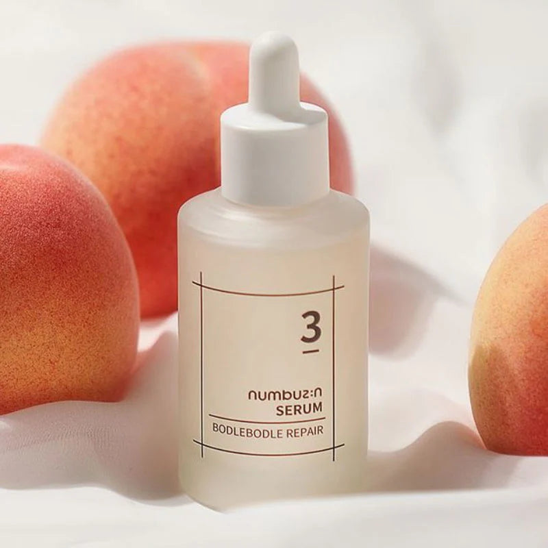 numbuzin No.3 Skin Softening Serum bottle with peaches glow boosting smoothing skincare serum