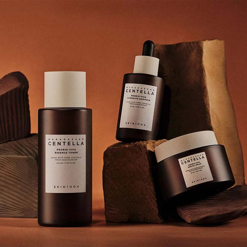 SKIN1004 Madagascar Centella Probio-Cica Intensive Ampoule full range display cream and ampoule barrier care skincare set