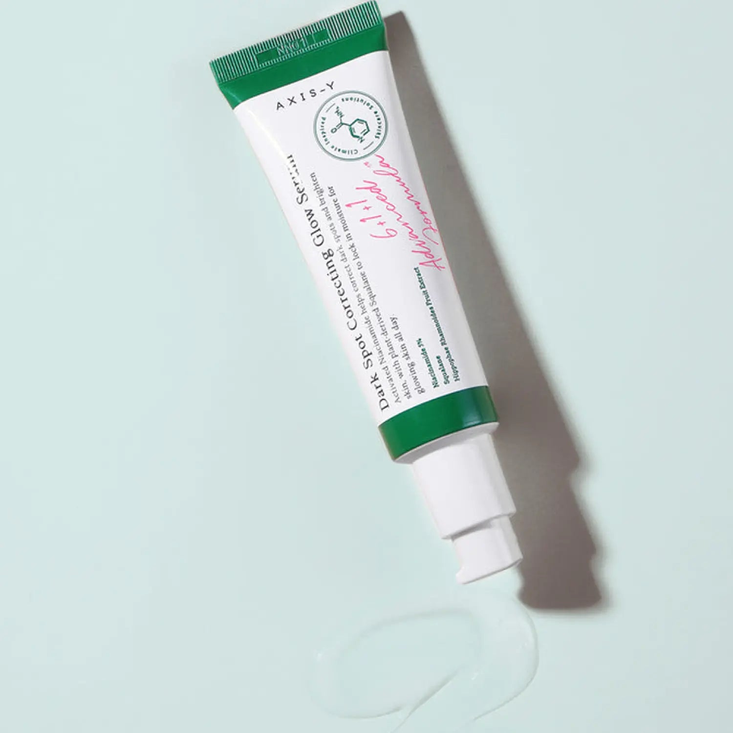 Korean brightening serum tube with lightweight glow texture concept