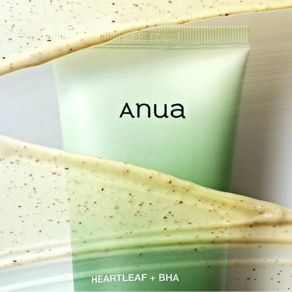 Close-up of Anua Heartleaf Quercetinol Cleansing Foam tube with creamy texture and pore care concept