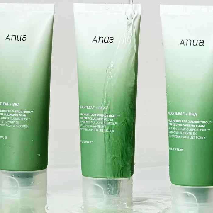 Foamy texture of Anua Heartleaf Quercetinol Cleansing Foam showing rich creamy lather for deep cleansing