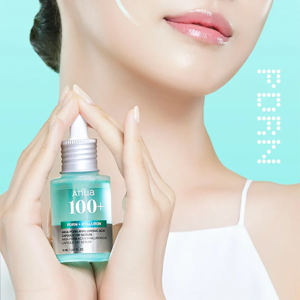 ANUA PDRN Hyaluronic Acid Capsule 100 Serum applied on face for smooth and plump skin result