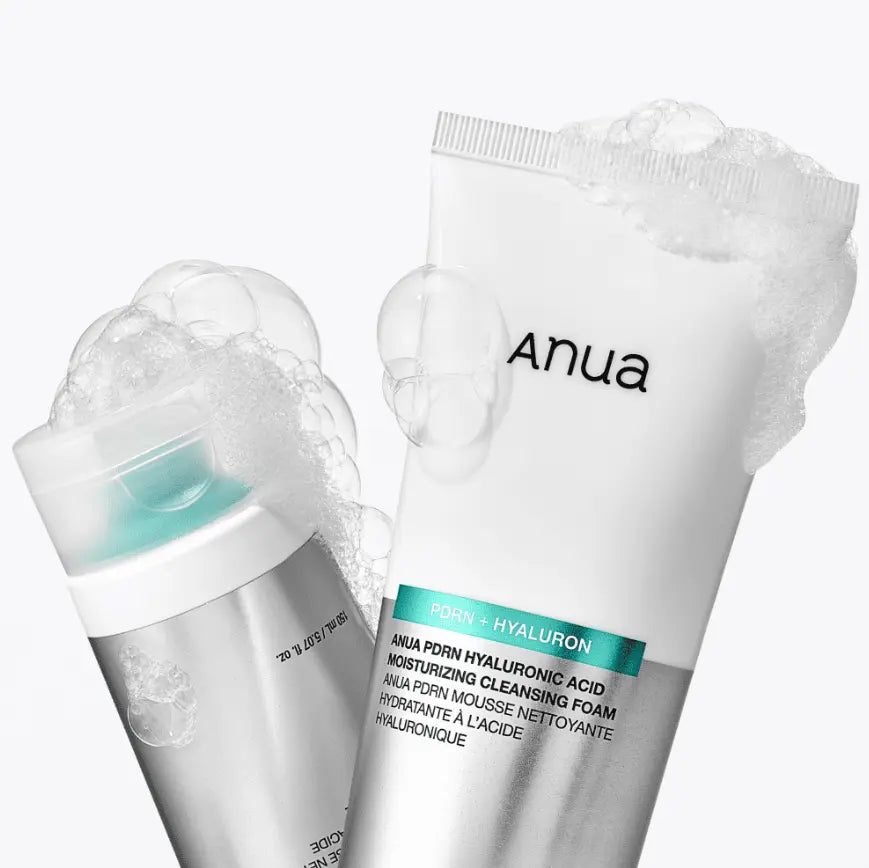 Anua cleanser tube with foam and water splash for hydrating cleanse