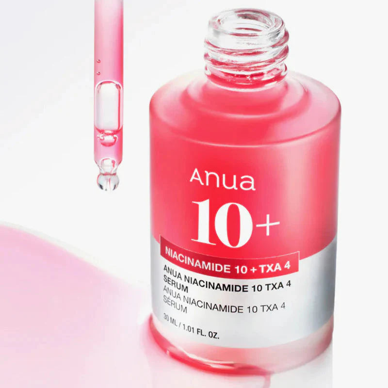 ANUA Niacinamide 10 TXA 4 Serum close-up bottle and dropper highlighting concentrated formula