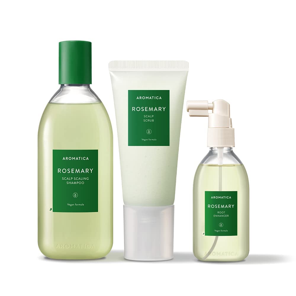 Aromatica Rosemary hair care product set on a white background