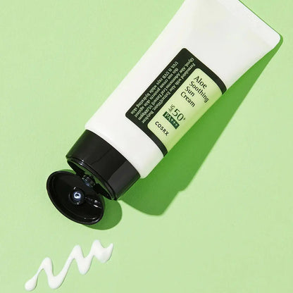 COSRX Aloe Soothing Sun Cream SPF50+ PA+++ Korean sunscreen with lightweight cream texture and no white cast finish