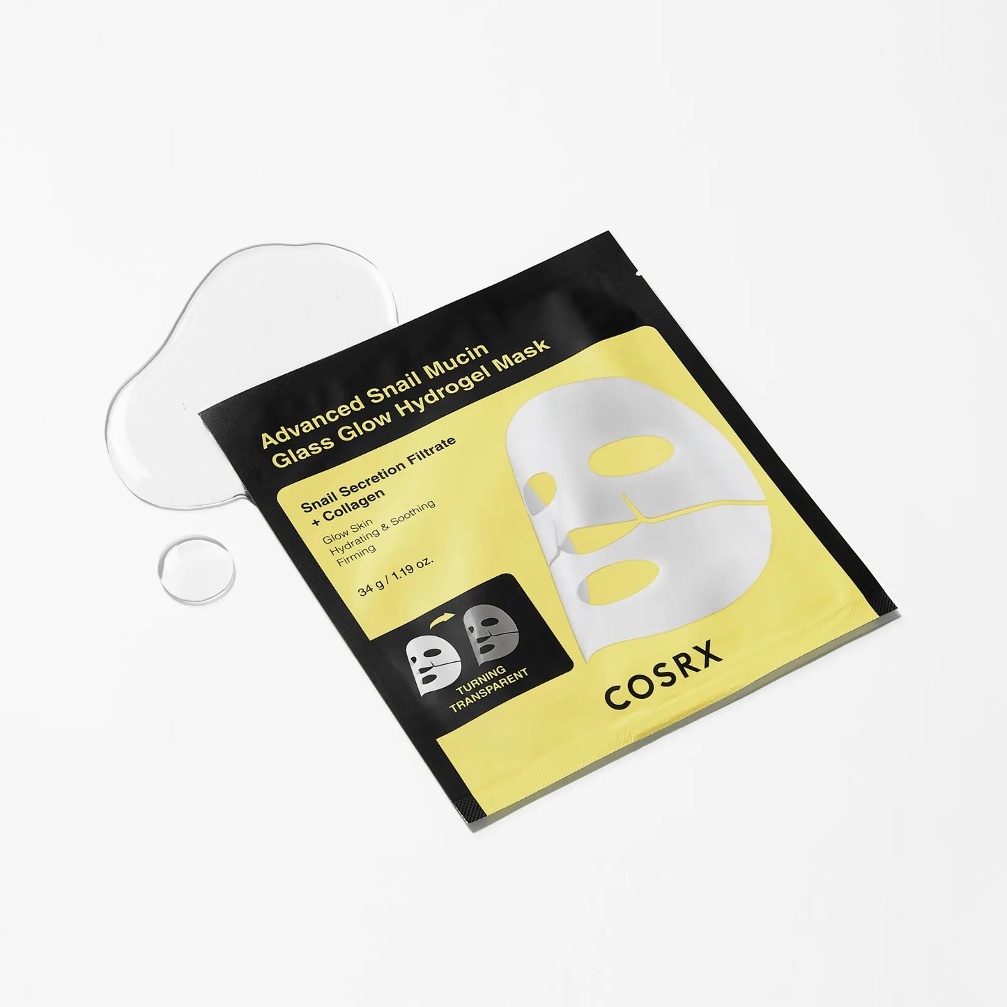 COSRX Glass Glow Hydrogel Mask packaging with Korean skincare treatment for dehydrated and dull skin