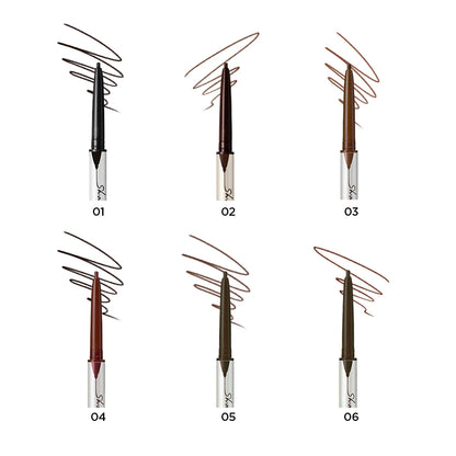 CLIO Sharp So Simple Waterproof Pencil Liner swatches showing multiple shades and application styles