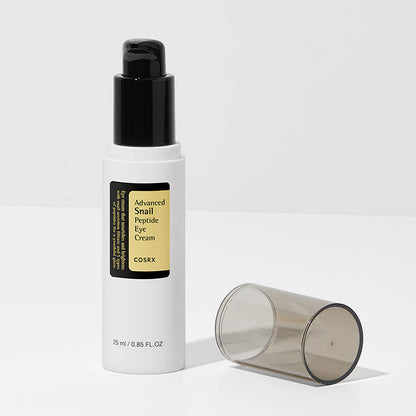 COSRX Advanced Snail Peptide Eye Cream pump bottle with lightweight anti-aging Korean eye care formula