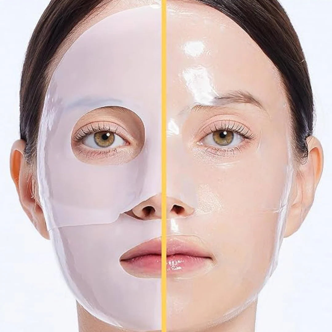 Before and after glow effect using COSRX Snail Hydrogel Mask for brighter smoother and hydrated skin