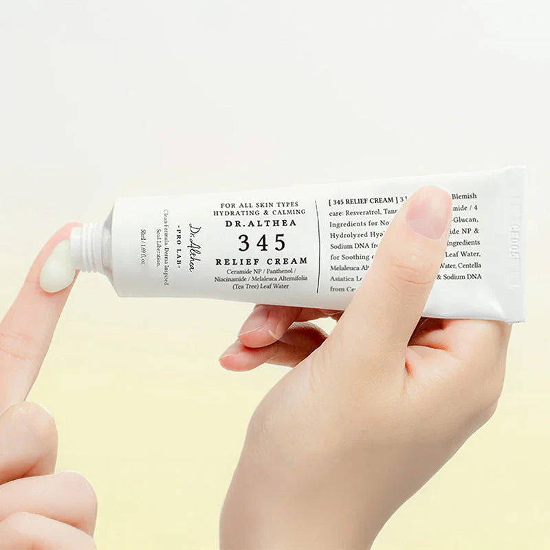 Applying Dr. Althea 345 Relief Cream soothing ceramide moisturizer for sensitive and dehydrated skin