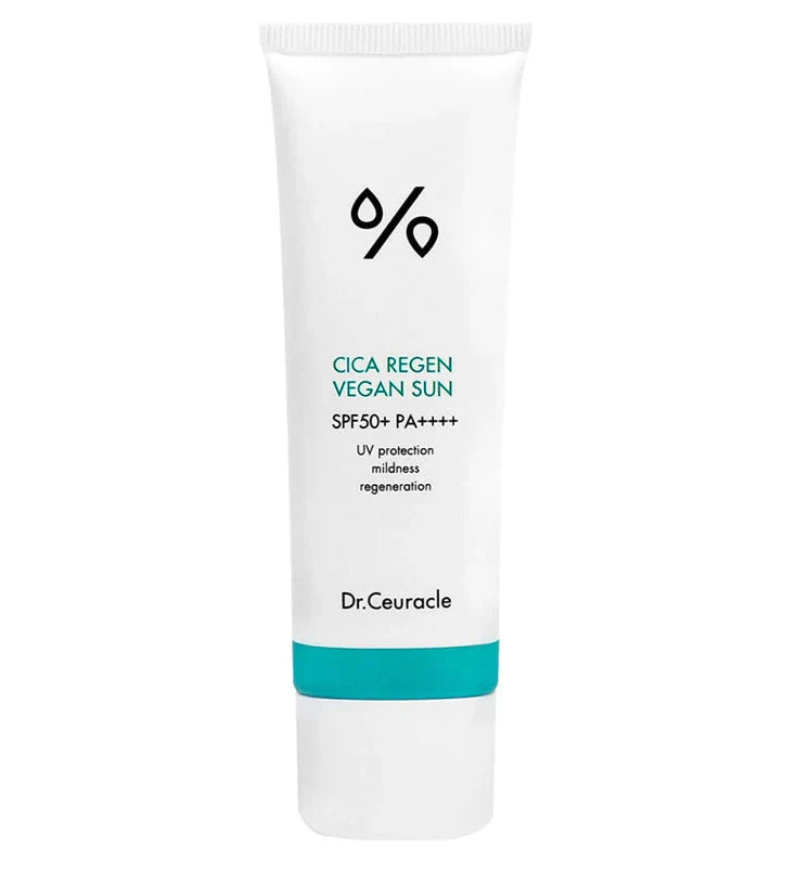 Dr. Ceuracle Cica Regen Vegan Sun SPF50+ PA++++ sunscreen tube front view for UV protection