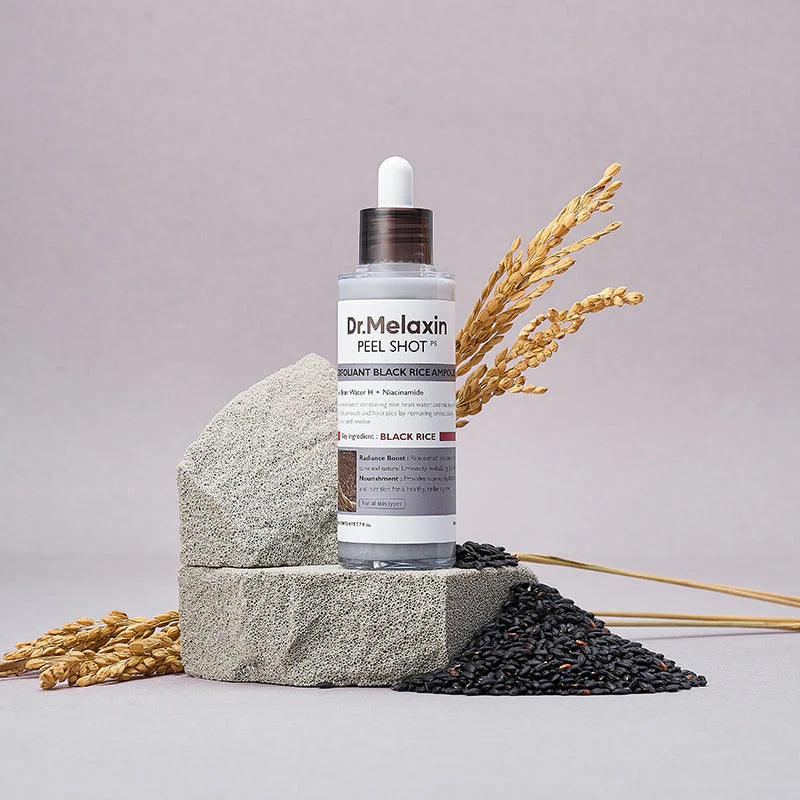 Dr. Melaxin Black Rice ampoule with natural elements for gentle exfoliation and skin renewal