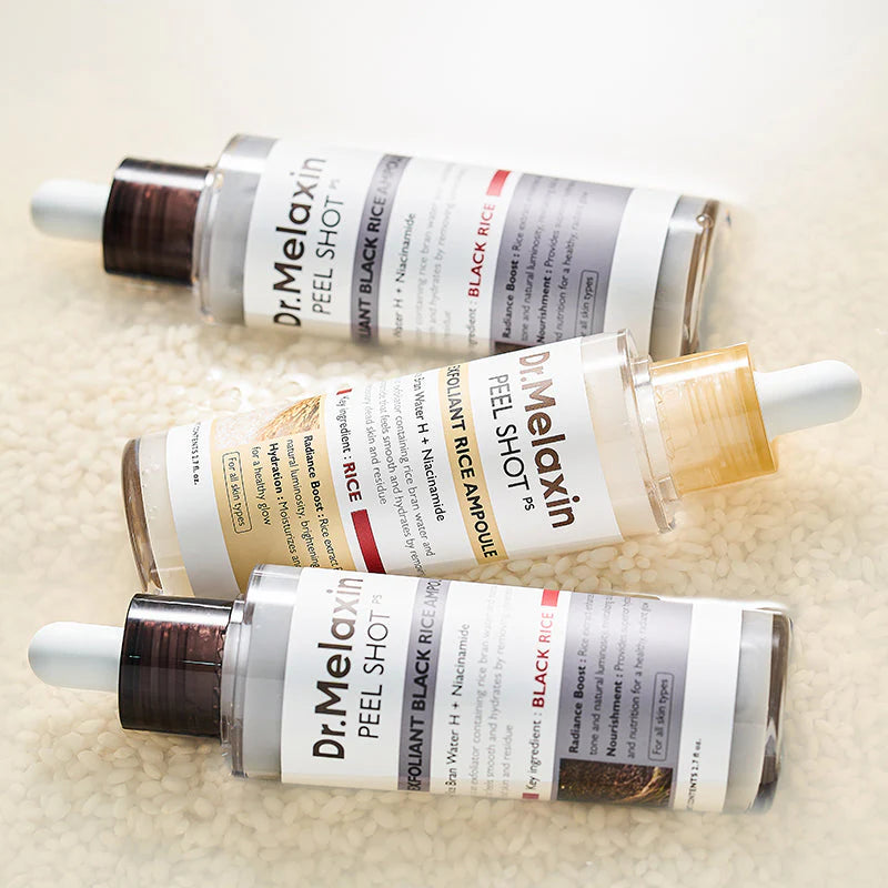 Dr. Melaxin Black Rice ampoule duo for exfoliation and skin renewal