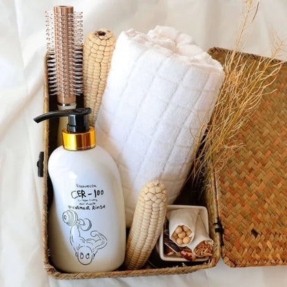 Elizavecca CER-100 collagen hair treatment in bathroom setting for nourishing hair care routine
