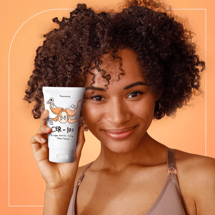 Model holding Elizavecca CER-100 protein treatment for healthy and shiny hair