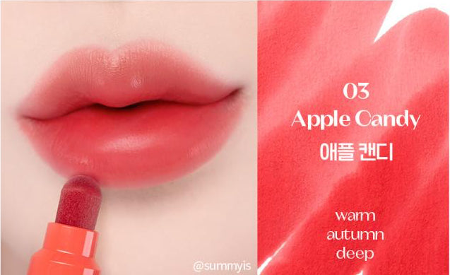 Etude Dear Darling tint shade Apple Candy close-up on lips