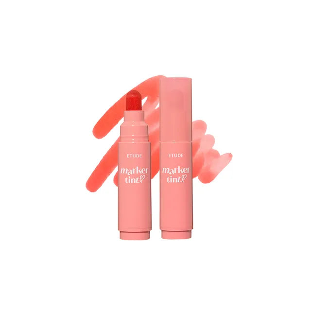Etude lip tint markers product display with coral and pink shades