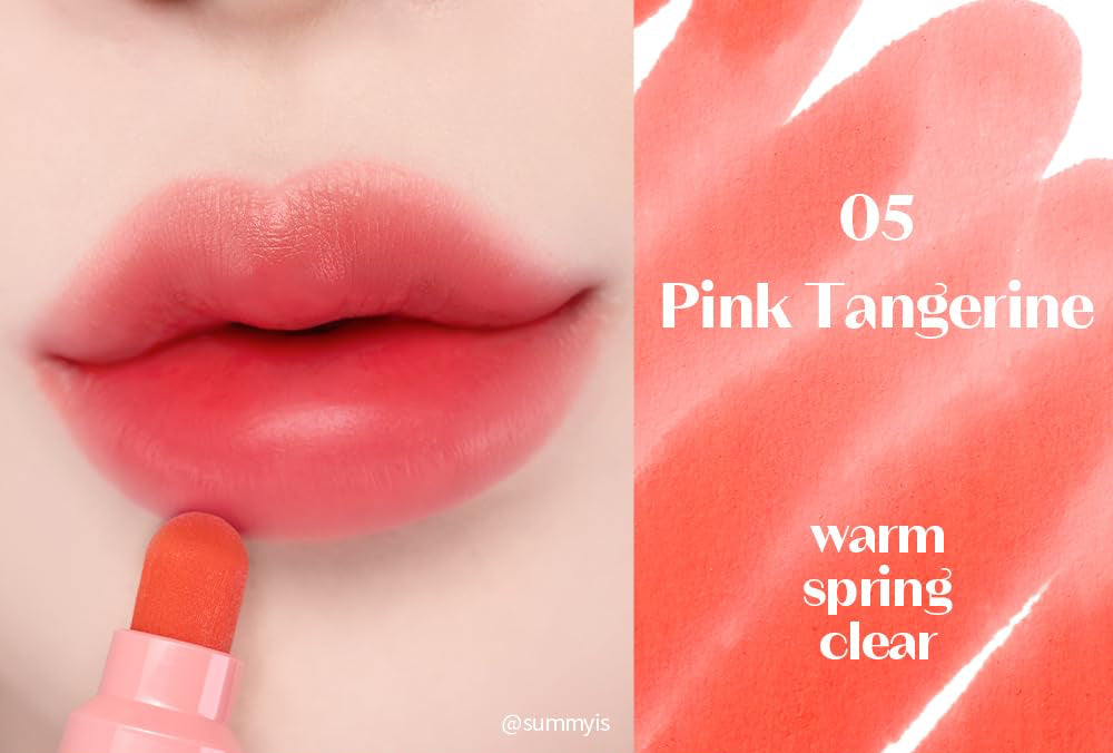 Etude lip tint shade Pink Tangerine close-up for fresh color