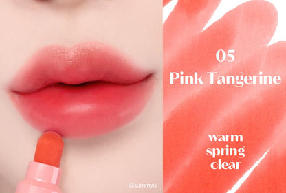 Etude lip tint shade Pink Tangerine close-up for fresh color