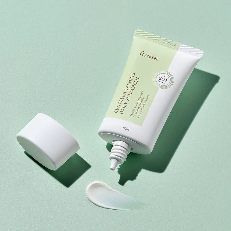 Iunik Centella Calming Sunscreen cream texture - lightweight non-greasy Korean SPF50+ sunscreen