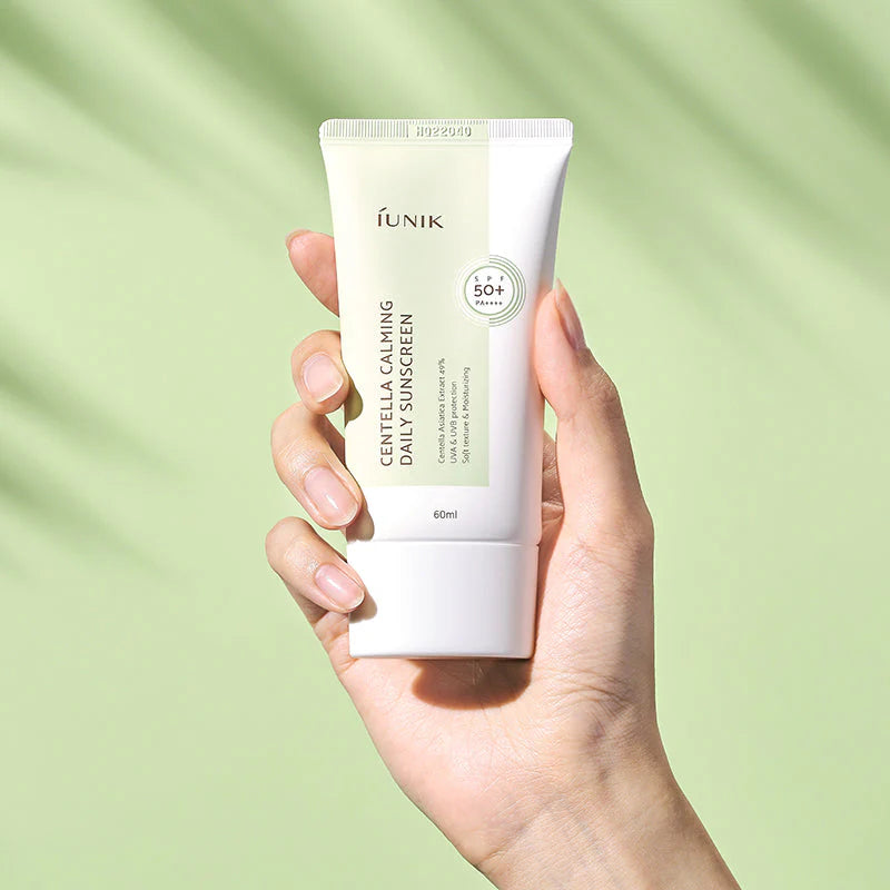 Iunik Centella Calming Daily Sunscreen in hand - fragrance-free Korean sunscreen SPF50+ PA++++ Saudi Arabia