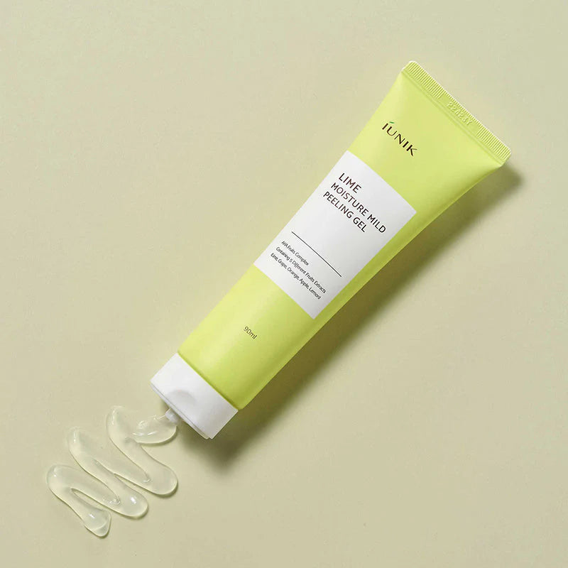 iUNIK Lime Moisture Mild Peeling Gel with gel texture showing mild peeling effect