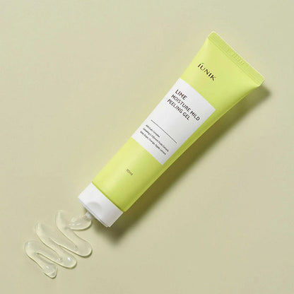 iUNIK Lime Moisture Mild Peeling Gel with gel texture showing mild peeling effect