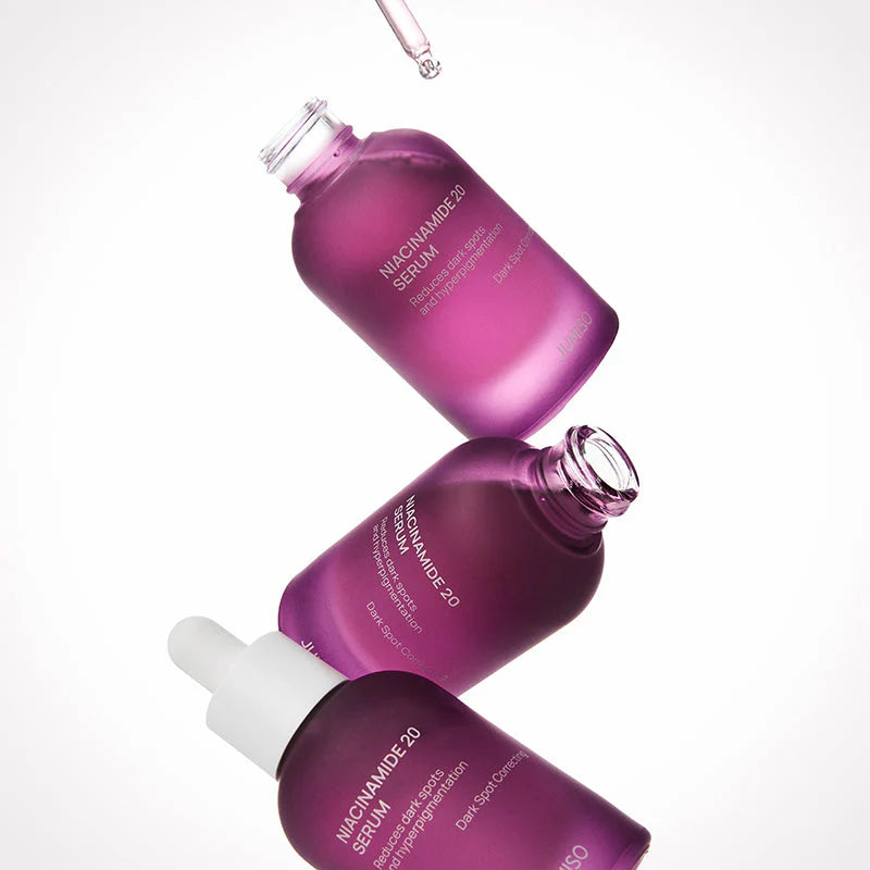 Jumiso Niacinamide 20 Serum floating bottles showcasing brightening skincare product design