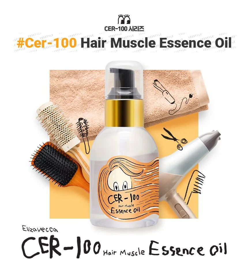 Elizavecca CER-100 hair oil with styling tools for frizz control and hair care routine