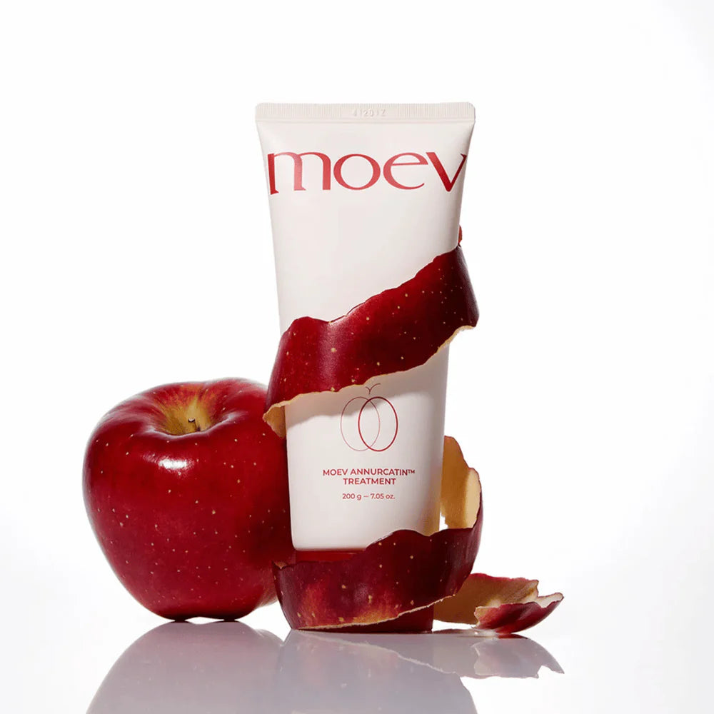Moev treatment with apple splash highlighting rich nourishing and smoothing formula