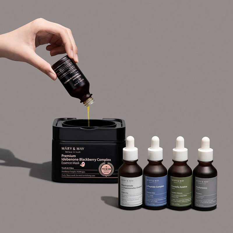 Mary & May idebenone skincare antioxidant serum and sheet mask anti aging routine
