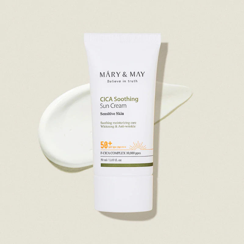 Mary & May sunscreen SPF50+ lightweight sun cream no white cast hydrating texture
