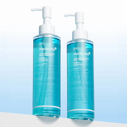 medicube Zero Pore Blackhead Deep Cleansing Oil two bottles display deep pore cleansing skincare product