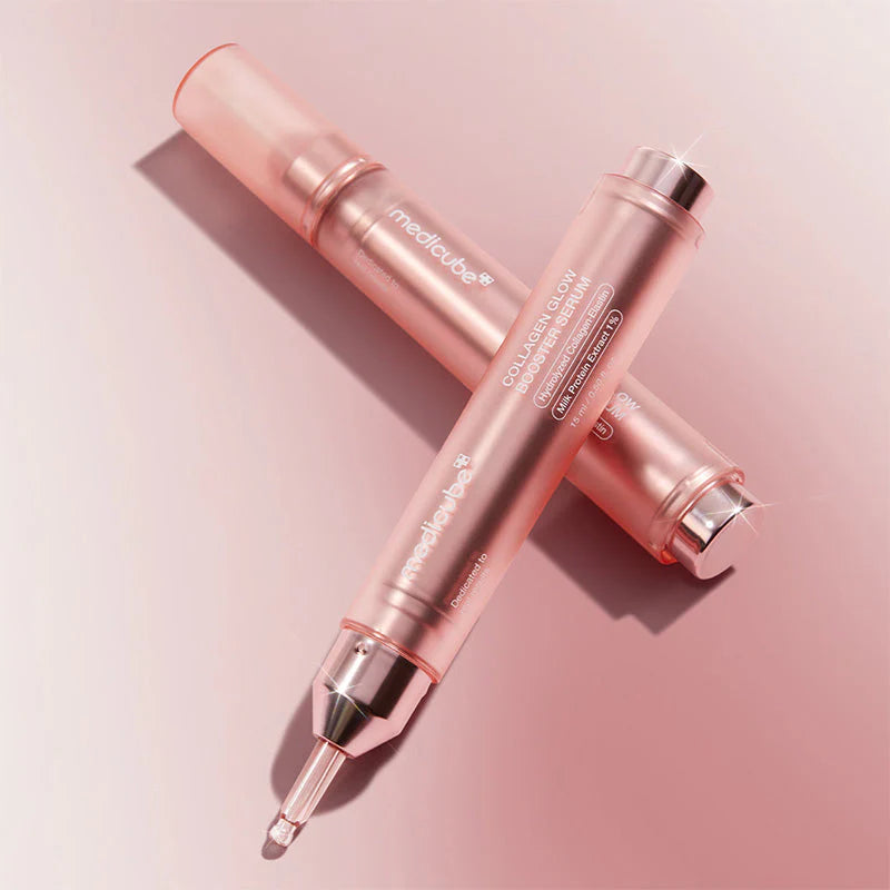 medicube Collagen Glow Booster Serum crossed pens minimal pink aesthetic firming serum