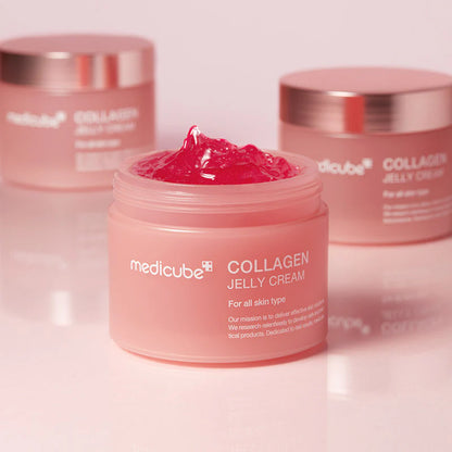 medicube Collagen Jelly Cream open jar with jelly texture plumping hydrating face cream