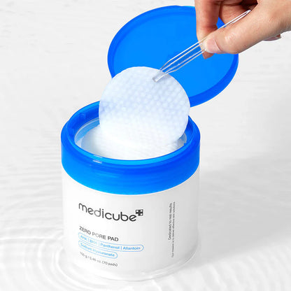 medicube Zero Pore Pad 2.0 pad taken from container exfoliating facial toner pad close-up