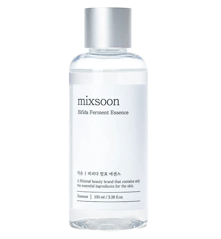 mixsoon Bifida Ferment Essence bottle with clear minimalist packaging on clean background