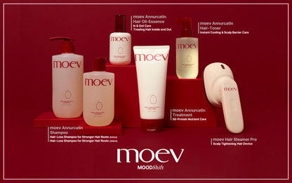 Moev hair care range including Annurcatin Hair Tonic for complete routine
