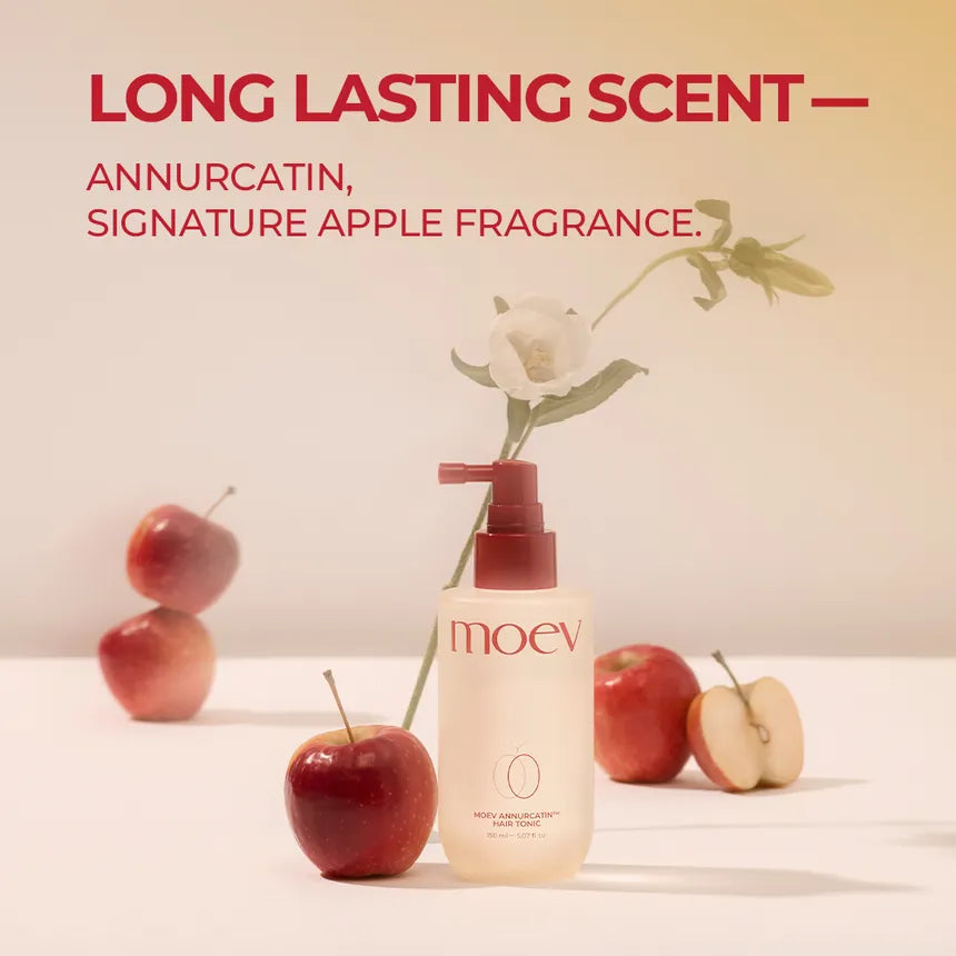 Moev hair tonic with apple fragrance concept for long-lasting fresh scent