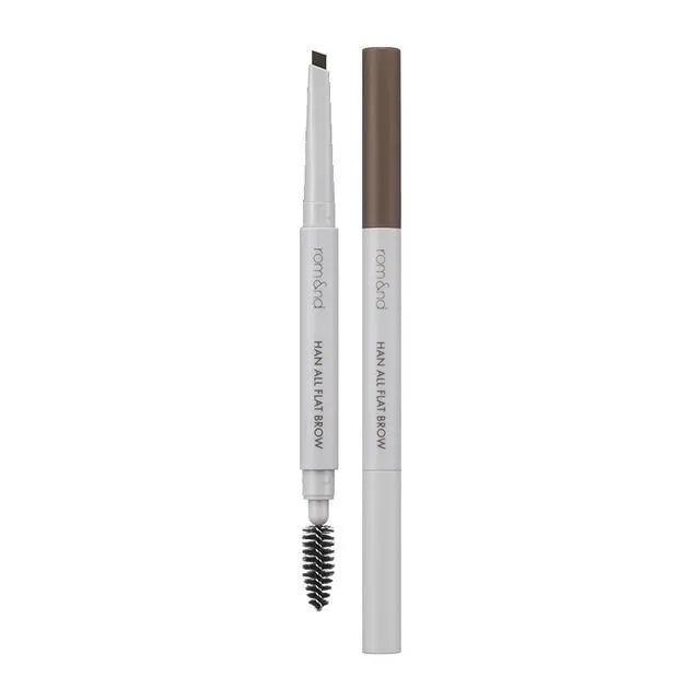 rom&nd Han All Flat Brow C2 Grace Taupe pencil with neutral brown swatches