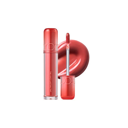 rom&nd Juicy Lasting Tint 05 Jujube with warm red swatch and packaging