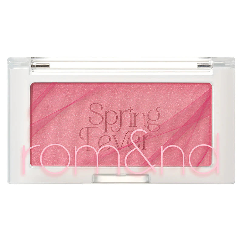 rom&nd Spring Fever Edition blush in pink tone with visible powder swatch