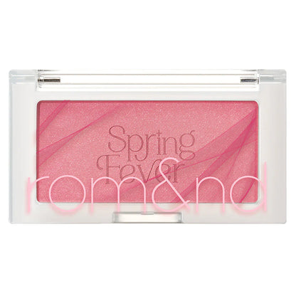 rom&nd Spring Fever Edition blush in pink tone with visible powder swatch