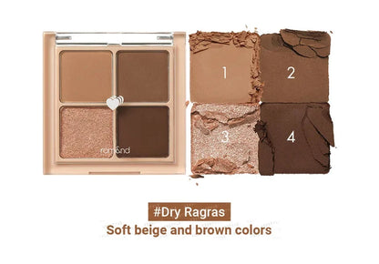 rom&nd Better Than Eyes Dry Ragras quad eyeshadow palette with neutral beige and brown tones