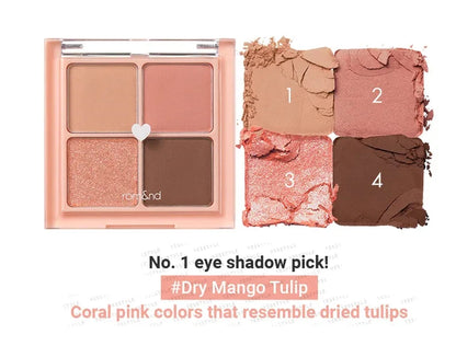 rom&nd Better Than Eyes Dry Mango Tulip palette with coral and warm brown  shades