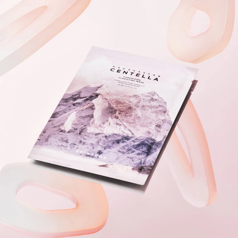 SKIN1004 Madagascar Centella Poremizing Clarifying Mask sachet flat lay Korean pore care sheet mask product