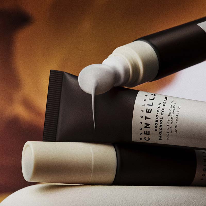 SKIN1004 Madagascar Centella Probio-Cica Bakuchiol Eye Cream close-up applicator and cream texture firming eye care product